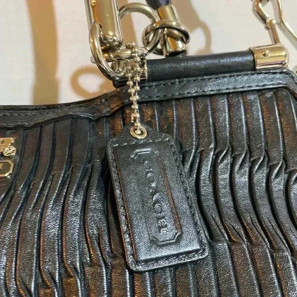 Coach metallic leather Gray Blue satchel bag - Picture 7 of 9